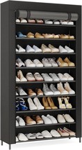 10 Tier Shoes Rack With Cover, Shoes Racks Organizer For Closet, Black L... - $51.99