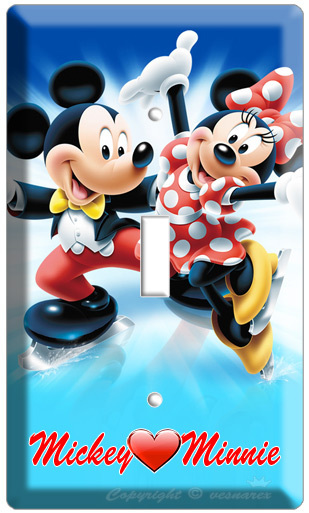 DISNEY MICKEY MOUSE AND MINNIE LOVE ICE SCATING SINGLE LIGHT SWITCH PLATE POSTER
