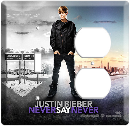 JUSTIN BIEBER FROM NEVER SAY 3D MOVIE POSTER SINGLE LIGHT SWITCH & OUTLET COMBO