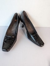 AEROSOLES Black Pumps Heels Croc Square Toe Womens Size 9.5 Classic Shoes IVY - £23.63 GBP