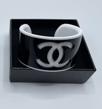 Chanel Black Outside &amp; White Inside Cc Lucite Sporty Cuff Bracelet - $163.28