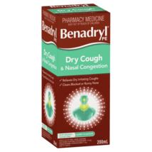 Benadryl PE Dry Cough &amp; Nasal Congestion in a 200mL Berry Flavour - $83.03
