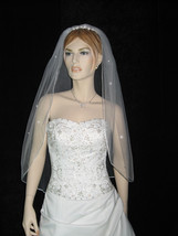 1T 1 Tier White Bridal Fingertip Swarovski Crystal Accent Wedding Dress Veil v13 - £8.01 GBP