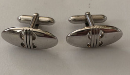 Swank Silver Colored Oval Shaped Pair Of Cufflinks With Lines Through th... - £5.20 GBP