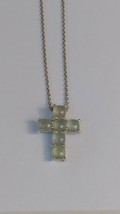 Diamonique Milky Aqua Cross Pendant and Chain Sterling Silver - £13.13 GBP