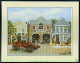 FIREHOUSE&amp; ENGINE Classic Village Print NEW 8X10 FRAMED - $9.29