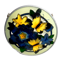 Vintage Joan Baker Handpainted Stained Glass Suncatcher Butterflies &amp; Flowers - $20.00