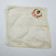 Vintage WWII Souvenir Silk Handkerchief USA Flag To My Dear Sister Floral &amp; Lace - £7.85 GBP