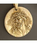 High Relief Portrait Pendant of Jesus Christ in Bronze Signed Barrientos - $247.49