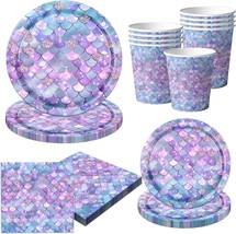 Mermaid Theme Party Decorations Deep Purple Mermaid Party Plates and Nap... - £27.98 GBP