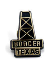 VTG Borger Texas Oil Drilling Rig Black Gold Palstic Lapel Pin Souvenir - $12.99