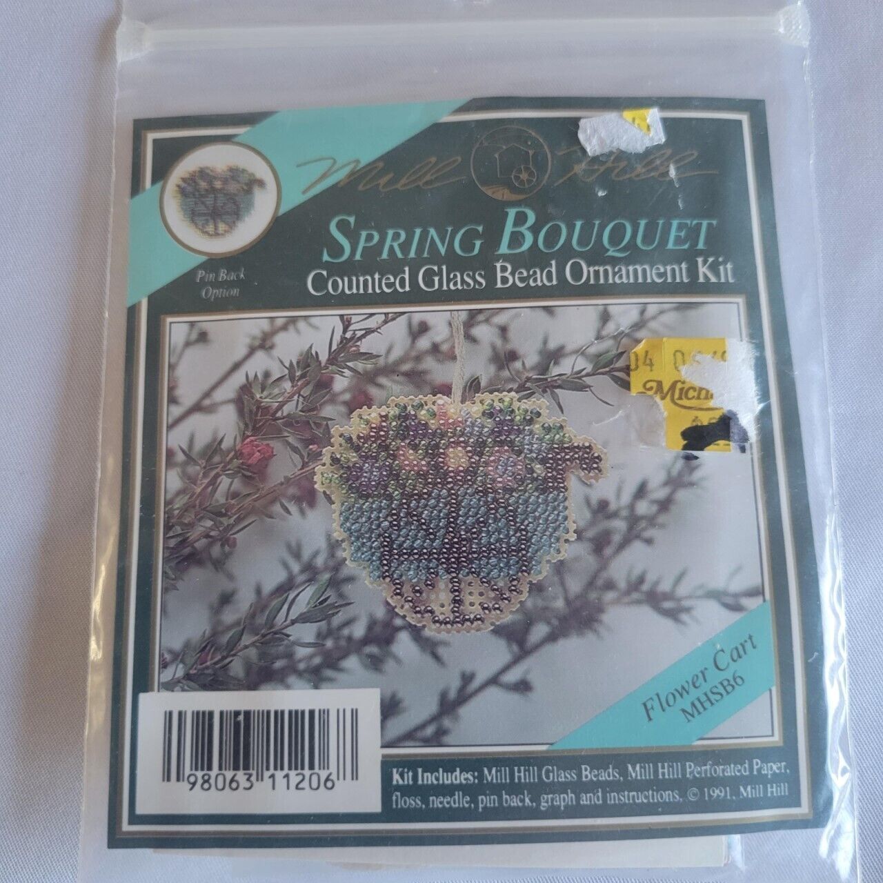 NOS VTG Counted Glass bead Ornament Kit 1991 Mill Hill Spring Basket Ornament - $8.90