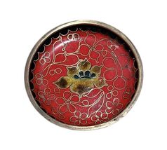 Vintage Floral Cloisonné Enamel On Metal Trinket Dish Tray Catch All Sma... - $14.31