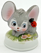 Vintage Napco Porcelain Mouse with Ladybug Figurine SKU PB208 - $14.99