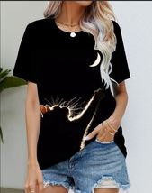 Blouse Women&#39;s Black T Shirt Fashion Digital Print Model #04 - £16.13 GBP