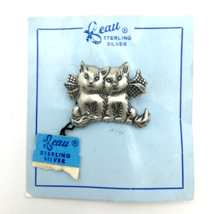 BEAU sterling silver twin kitten brooch - NEW vintage double cat w/ bow pin - $30.00