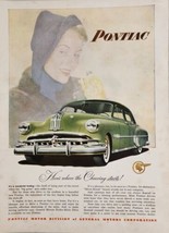 1949 Print Ad Pontiac 4-Door Green Car with White Sidewall Tires - $18.88
