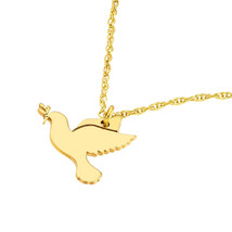 14K Solid Gold Mini Small Dove Peace Symbol Dainty Necklace - Yellow 16&quot;-18 - £119.67 GBP