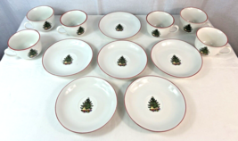 Set of 6 Vintage Cuthbertson American Christmas Tree Cups &amp; Saucers Red ... - £27.69 GBP
