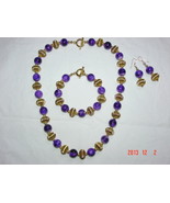 Stunning Necklace, Bracelet and Earring set Purple Glass w/14K Gold Plat... - £23.89 GBP