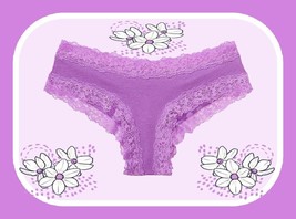 M  Lilac Purple Victoria&#39;s Secret Stretch Cotton Lace-Waist &amp; Leg Cheeky Pantie - £8.78 GBP