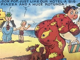 Funny Humor Postcard Vintage Cartoon Big Butt Lady Beach - $10.50