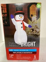 Christmas 5 ft Lights Up Snowman w/ Scarf Airblown Inflatable NIB - £29.73 GBP