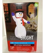 Christmas 5 ft Lights Up Snowman w/ Scarf Airblown Inflatable NIB - £28.79 GBP