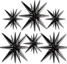 Star Balloons 6 pcs One Piece 14 pointed Star Explosion Balloons with Ribbon Bla - £18.74 GBP