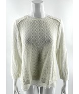 Lucky Brand Split Back Sweater Size Large Cream Ivory Lace Linen Blend W... - $34.65