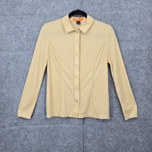 Cynthia Steffe Woman Shirt Button Up Size 4 Pale Yellow Perforated Accent Long S - $7.69