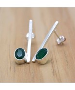 Green Onyx Silver Bar Earrings Minimalist Earrings Simple Handmade Jewel... - $700.28 MXN