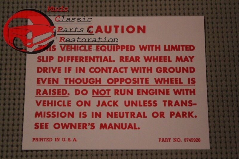 Primary image for 57-67 Chevy Positraction Decal Card Limited Slip Differential Warning All Models