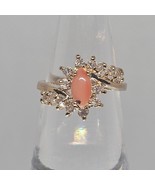 Vtg Coral Cocktail Ring 18k Yellow Gold Plated CZ Accent Size 6 NOS Orig... - $464.71 MXN