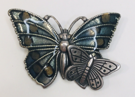 Enamel &amp; Metal Butterfly Brooch Pin Muted Colors Gorgeous Silver Tone - £9.38 GBP