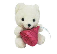 8&quot; Vintage 1997 White Pink Hershey&#39;s Kisses Teddy Bear Stuffed Animal Plush Toy - £29.06 GBP