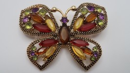 Vintage Large Colorful Rhinestone Butterfly Brooch by MONET 6.4cm - £23.66 GBP