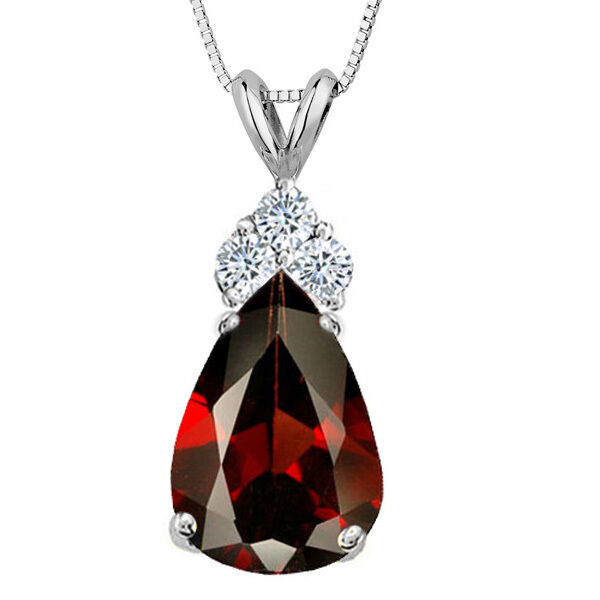 Primary image for 3.25 CT 14K Solid White Gold Garnet Pear Shape Basket Setting Pendant w/ Chain