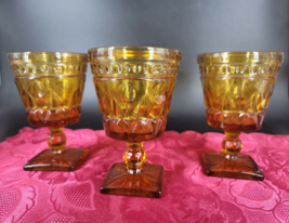 Vintage Indiana Glass Amber Goblets 5 3/8&quot; Stemmed Colony Park Lane set ... - $25.34
