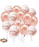 Rose Gold Confetti Latex Balloons 50 pack 12 inch Birthday Balloons with... - £18.48 GBP