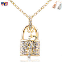Love Lock &amp; Key Crystal Chain Charm Multi Tone Statement Necklace Pendent Collar - £6.77 GBP