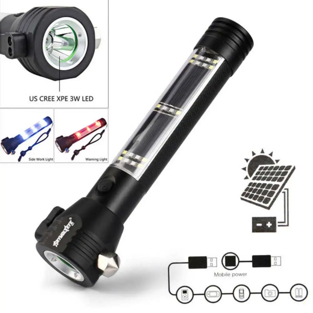 USB Rechargeable Battery Flashlight Solar Powered Car Emergency Escape Rescue - £23.99 GBP