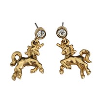 Avon Clear Glass Crystal &amp; Gold Tone Unicorn Post back Drop Earrings - $10.88