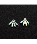 LAUREN NICOLE Rhinestone Blue Yellow Pierced Stud Burst Earrings NWOT - €8,04 EUR