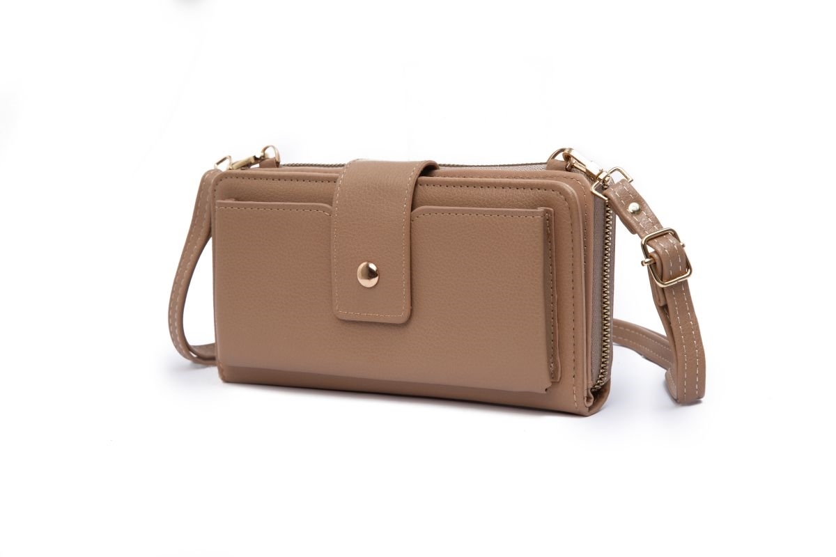 Sandol "The Mary" Crossbody Wallet Purse, Taupe