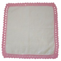 Vintage Crocheted Edge Handkerchief Hankie Pink Victorian Cottagecore Shabby  - £7.73 GBP