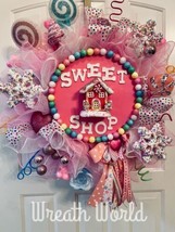 Sweet Shop Wreath Pink New Handmade Candy Sugar Gingerbread House - £154.98 GBP