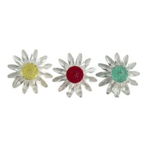 Swarovski Crystal Marguerite Daisy Flowers 2” Lot of 3 Vintage Red Yellow Green - £69.36 GBP