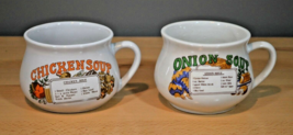 2 Vintage Collectible Soup Cup Mug Crock with recipe 1 Onion &amp; 1 Chicken Soup  - £11.88 GBP