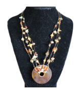 Vintage You and I Triple Strand Necklace 16&quot;- Amber Lucite &amp; Earthy Colo... - $12.99